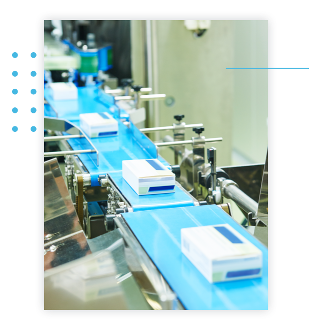 Boxes of medication on a conveyor belt.