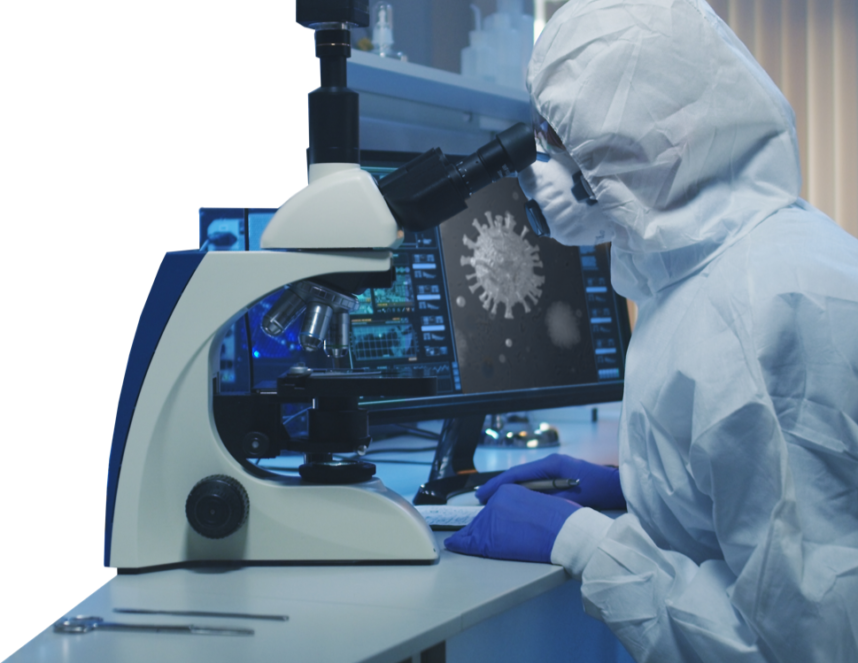 Scientists examining bacteria in a lab.